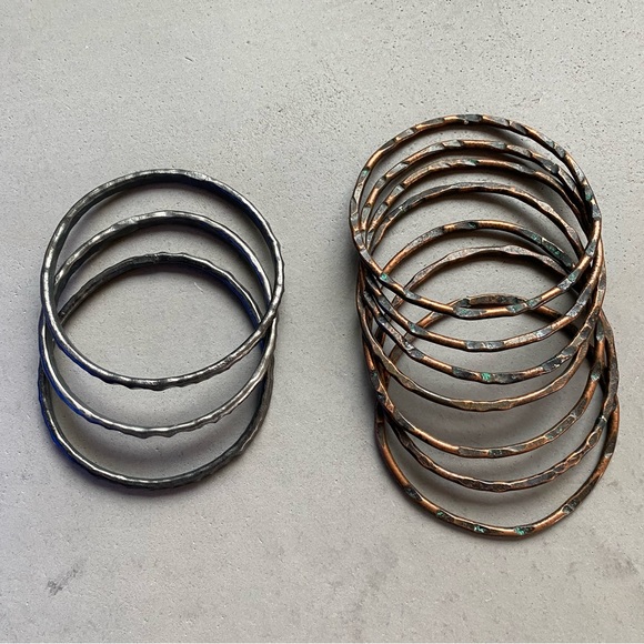 SOLD LOT Free People Gypsy Sterling Copper Bangle Bracelets goth punk grunge 90s - Picture 3 of 9